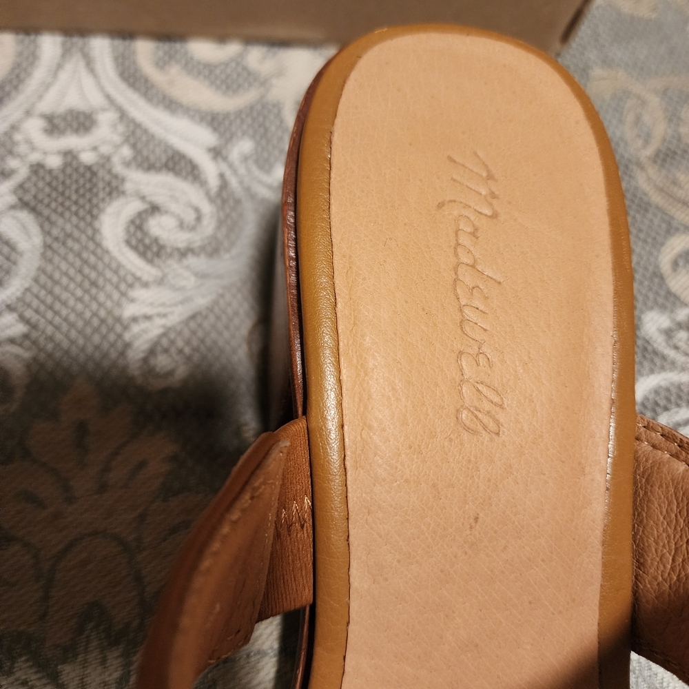 Madewell Saige Tan Brown Leather Block Heel Slide Sandals Women's Size 12 NIB - Picture 5 of 16